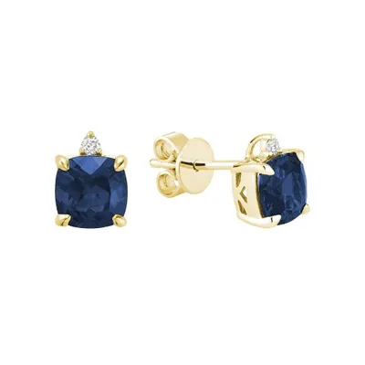 10K Yellow Gold Created Blue Sapphire & Diamond Earring