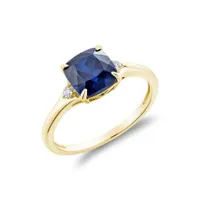 10K Yellow Gold Created Blue Sapphire & Diamond Ring