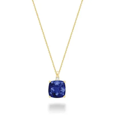 10K Yellow Gold Created Blue Sapphire & Diamond Pendant