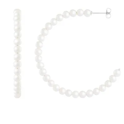 Sterling Silver 4-5mm White Freshwater Pearl Hoop Earrings