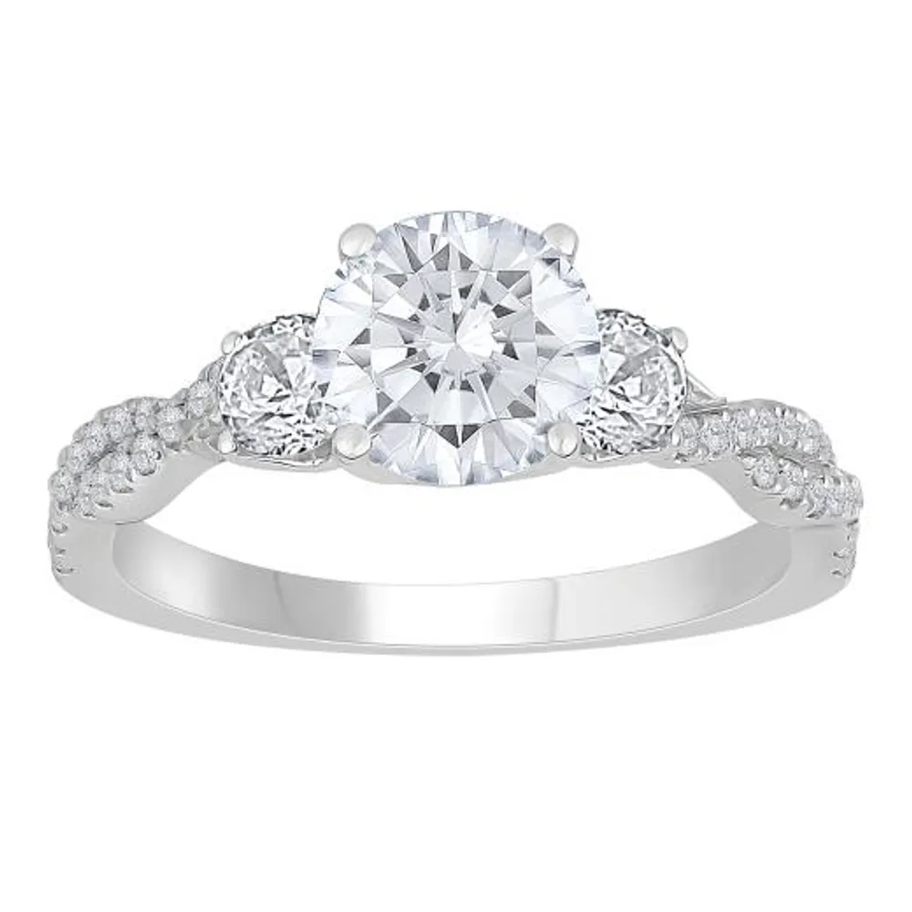 New Brilliance 14K White Gold Lab Grown 2.18CTW Three Stone Bridal Ring