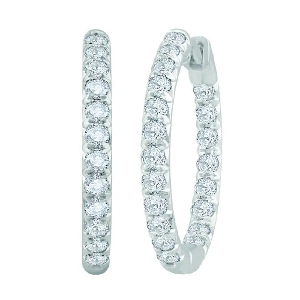 10K White Gold 2.00CTW Diamond Inside Out Hoop Earrings