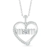 Sterling Silver Created White Sapphire 18" Mom Pendant