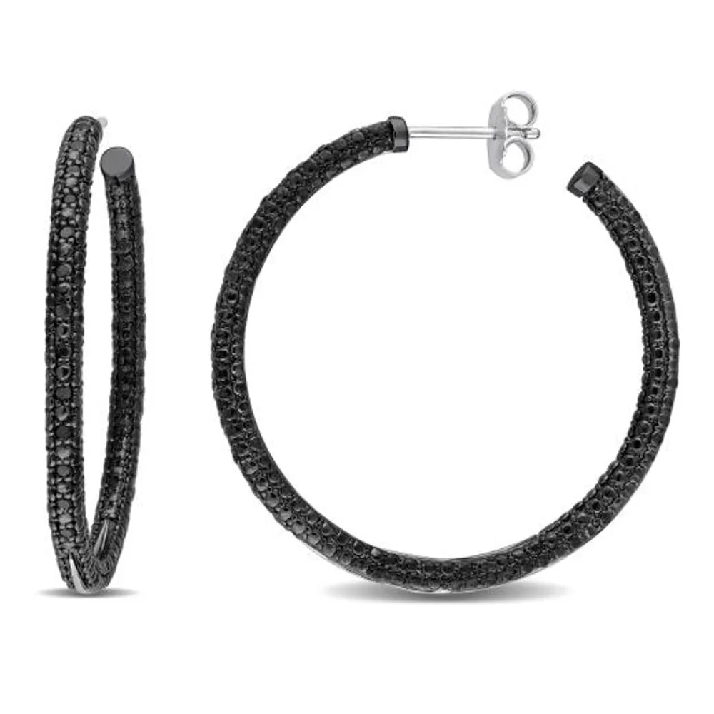 Julianna B Sterling Silver 0.26CTW Black Diamond Hoop Earrings