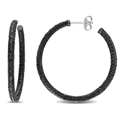 Julianna B Sterling Silver 0.26CTW Black Diamond Hoop Earrings