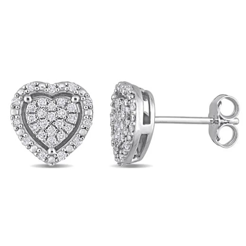 Julianna B Sterling Silver 0.29CTW Diamond Heart Stud Earrings