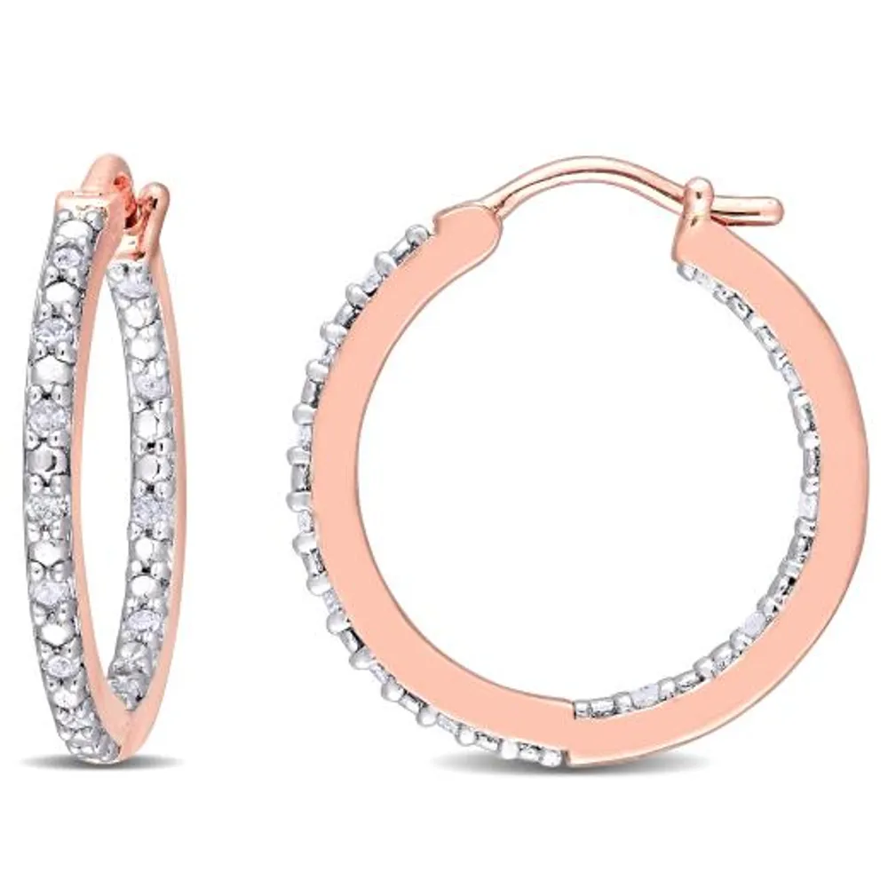 Julianna B Rose Plated Sterling Silver 0.24CTW Diamond Hoop Earrings