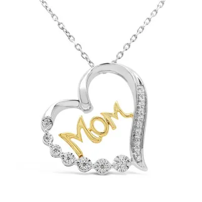 Sterling Silver and 10K Yellow Gold Diamond Heart Mom Pendant