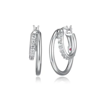 Elle Simpatico Sterling Silver Double Layer Hoop with Cubic Zirconia