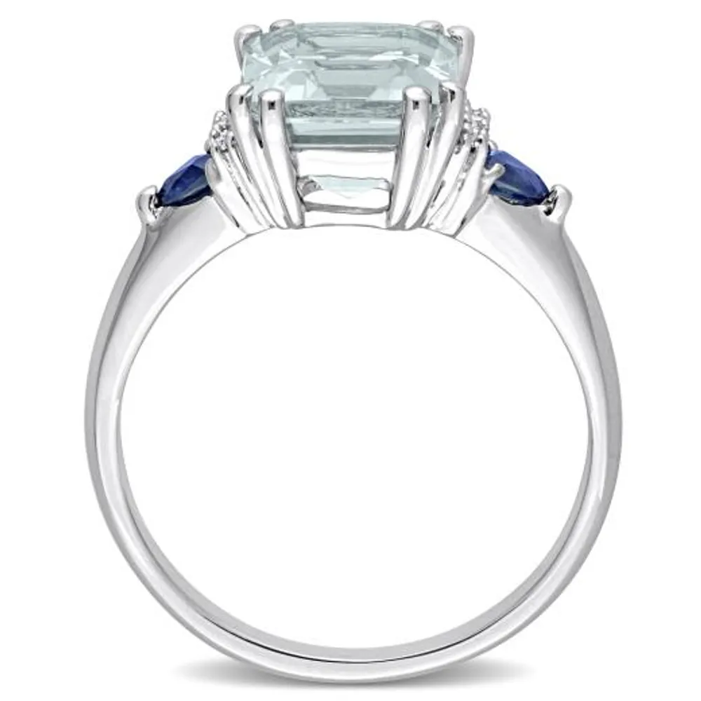 Julianna B 14K WG Aquamarine, Blue Sapphire & Diamond Ring