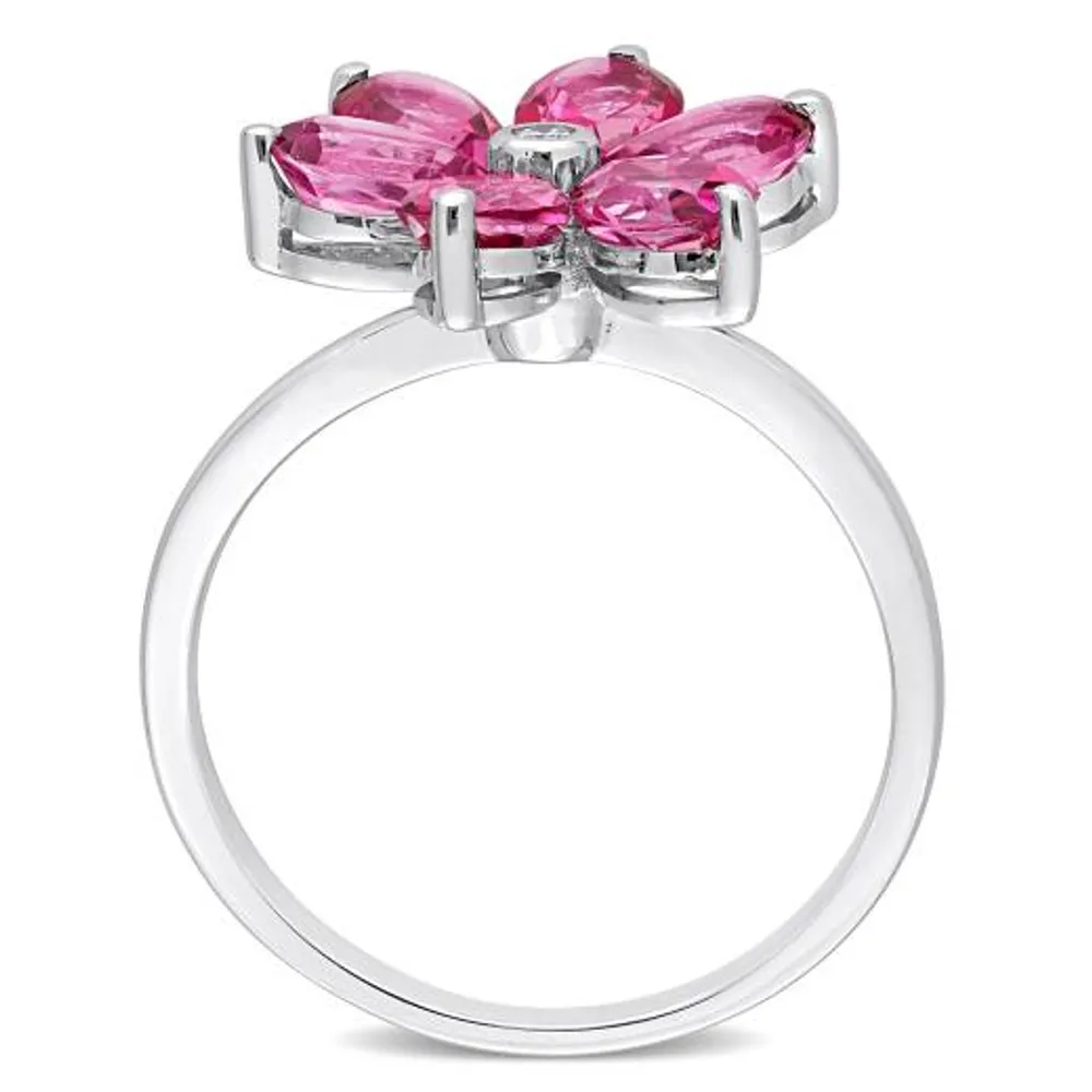 Julianna B 10K White Gold Pink Topaz & Diamond Flower Ring