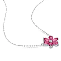 Julianna B 10K White Gold Pink Topaz & Diamond Flower Necklace