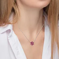 Julianna B 10K White Gold Pink Topaz & Diamond Flower Necklace