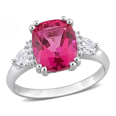 Julianna B Sterling Silver Pink Topaz, White Topaz & Diamond Ring