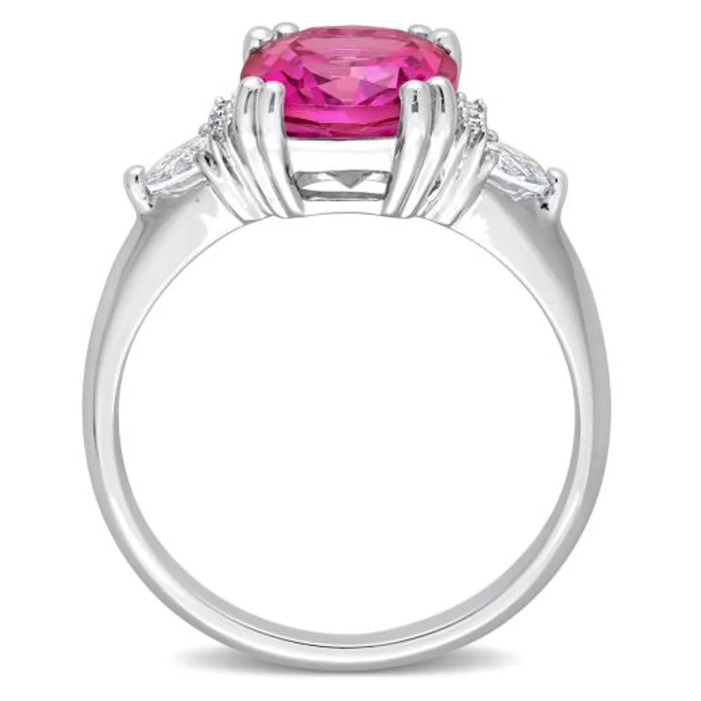 Julianna B Sterling Silver Pink Topaz, White Topaz & Diamond Ring