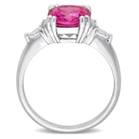 Julianna B Sterling Silver Pink Topaz, White Topaz & Diamond Ring