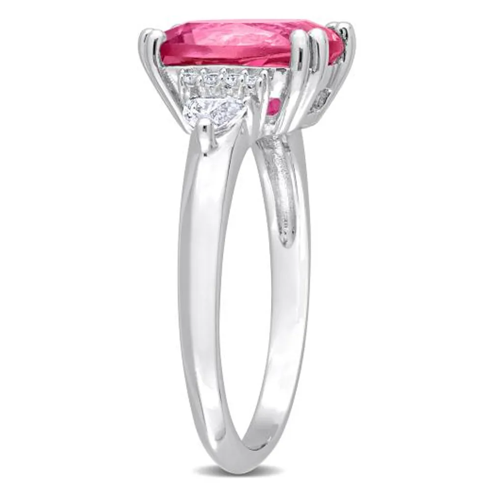 Julianna B Sterling Silver Pink Topaz, White Topaz & Diamond Ring