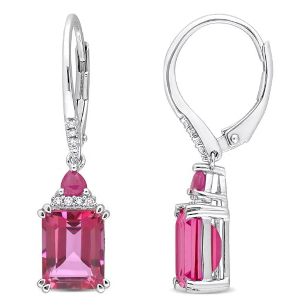 Julianna B Sterling Silver Pink Topaz, Ruby & Diamond Earrings