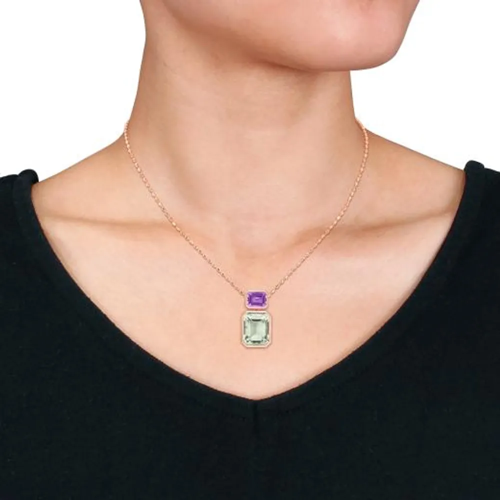 Julianna B Sterling Silver Rose Plated Green Quartz and Pink Amethyst Necklace