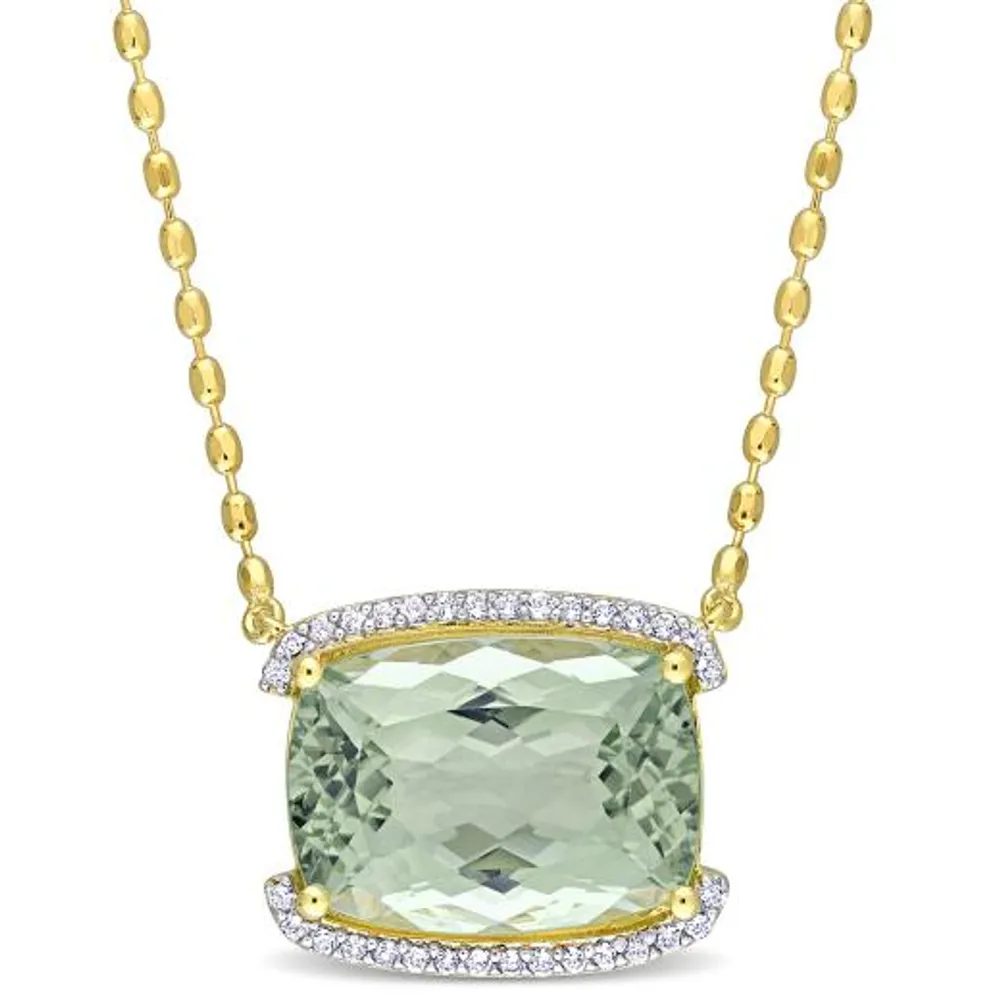 Julianna B Sterling Silver Yellow Plated Green Quartz and White Topaz Necklace