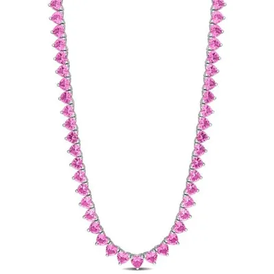 Julianna B Sterling Silver Created Pink Sapphire Tennis Necklace 18