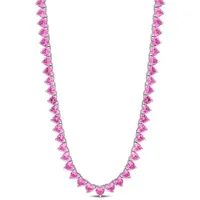 Julianna B Sterling Silver Created Pink Sapphire Tennis Necklace 18