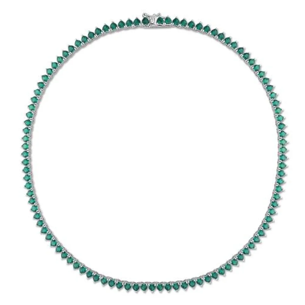 Julianna B Sterling Silver Created Emerald Tennis Necklace 18