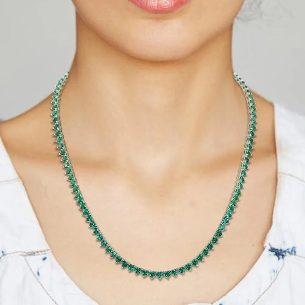 Julianna B Sterling Silver Created Emerald Tennis Necklace 18