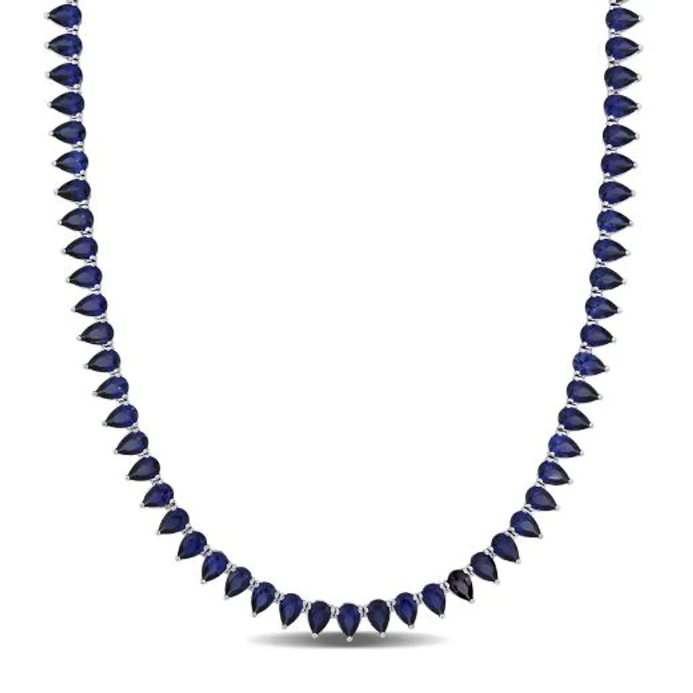 Julianna B Sterling Silver Created Blue Sapphire Tennis Necklace 18