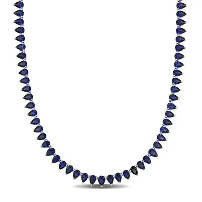 Julianna B Sterling Silver Created Blue Sapphire Tennis Necklace 18