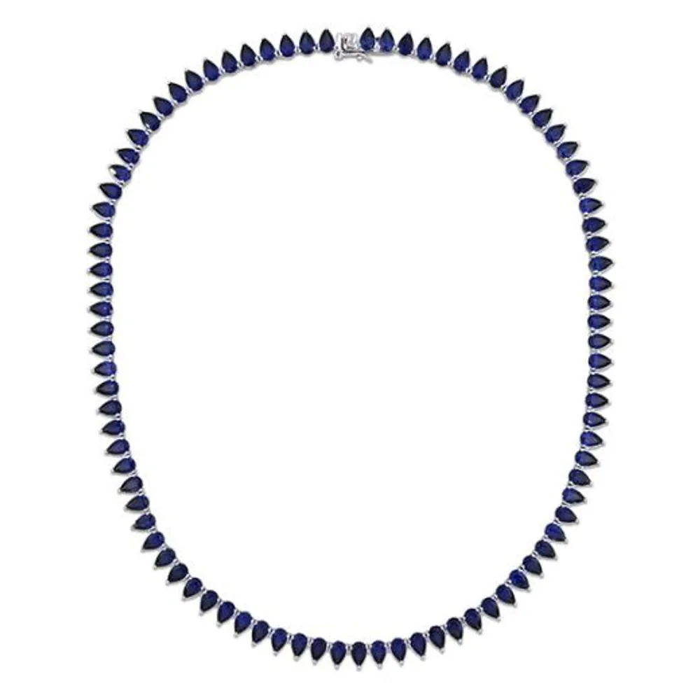 Julianna B Sterling Silver Created Blue Sapphire Tennis Necklace 18