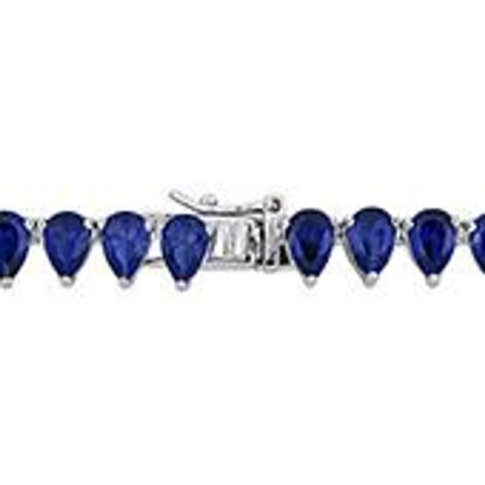 Julianna B Sterling Silver Created Blue Sapphire Tennis Necklace 18