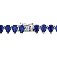 Julianna B Sterling Silver Created Blue Sapphire Tennis Necklace 18