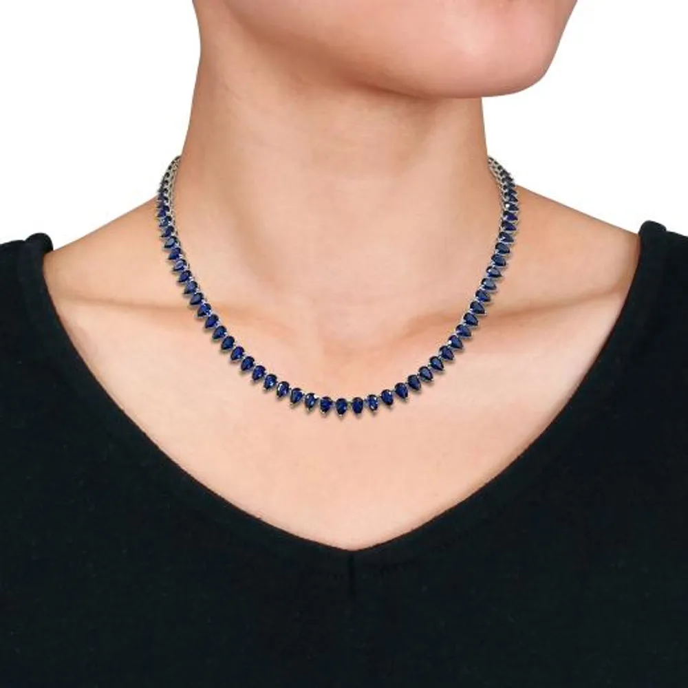 Julianna B Sterling Silver Created Blue Sapphire Tennis Necklace 18