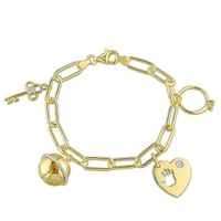 Julianna B Sterling Silver Yellow Plated Diamond Charm Bracelet 7.5