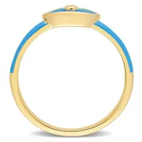 Julianna B Sterling Silver Yellow Plated Created White Sapphire Blue Enamel Ring