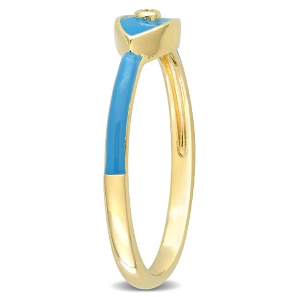 Julianna B Sterling Silver Yellow Plated Created White Sapphire Blue Enamel Ring