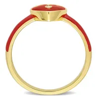 Julianna B Sterling Silver Yellow Plated Created White Sapphire Red Enamel Ring