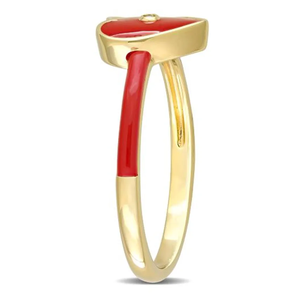 Julianna B Sterling Silver Yellow Plated Created White Sapphire Red Enamel Ring