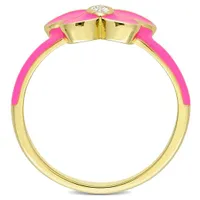 Julianna B Sterling Silver Yellow Plated Created White Sapphire Pink Enamel Ring