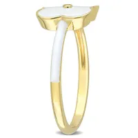 Julianna B Sterling Silver Yellow Plated Created White Sapphire and Enamel Ring