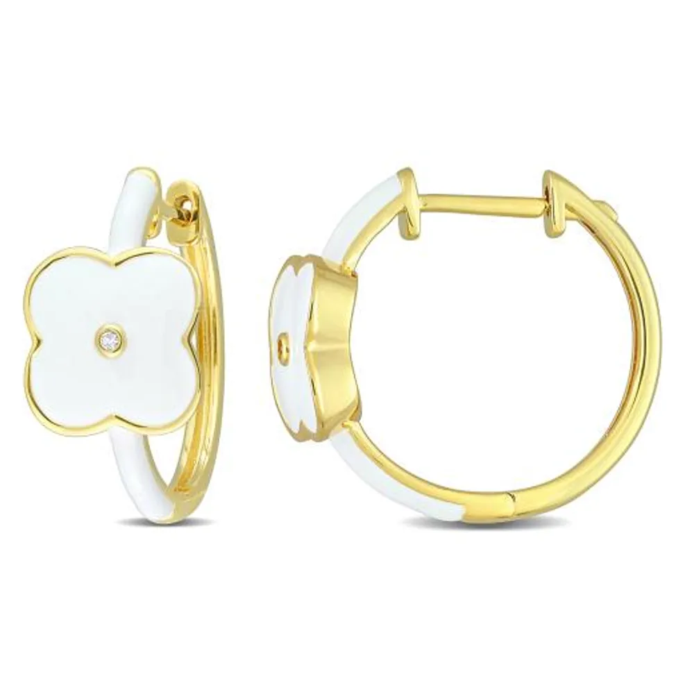 Julianna B Sterling Silver Yellow Plated Created White Sapphire Enamel Earrings