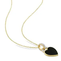 Julianna B Sterling Silver Yellow Plated Diamond and Black Enamel Heart Pendant