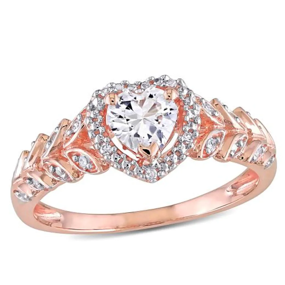 Julianna B 10K Rose Gold Created White Sapphire and Diamond Heart Ring