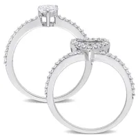 Julianna B 10K White Gold Created White Sapphire and Diamond Bridal Set