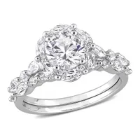 Julianna B 10K White Gold Created White Sapphire and Diamond Bridal Set