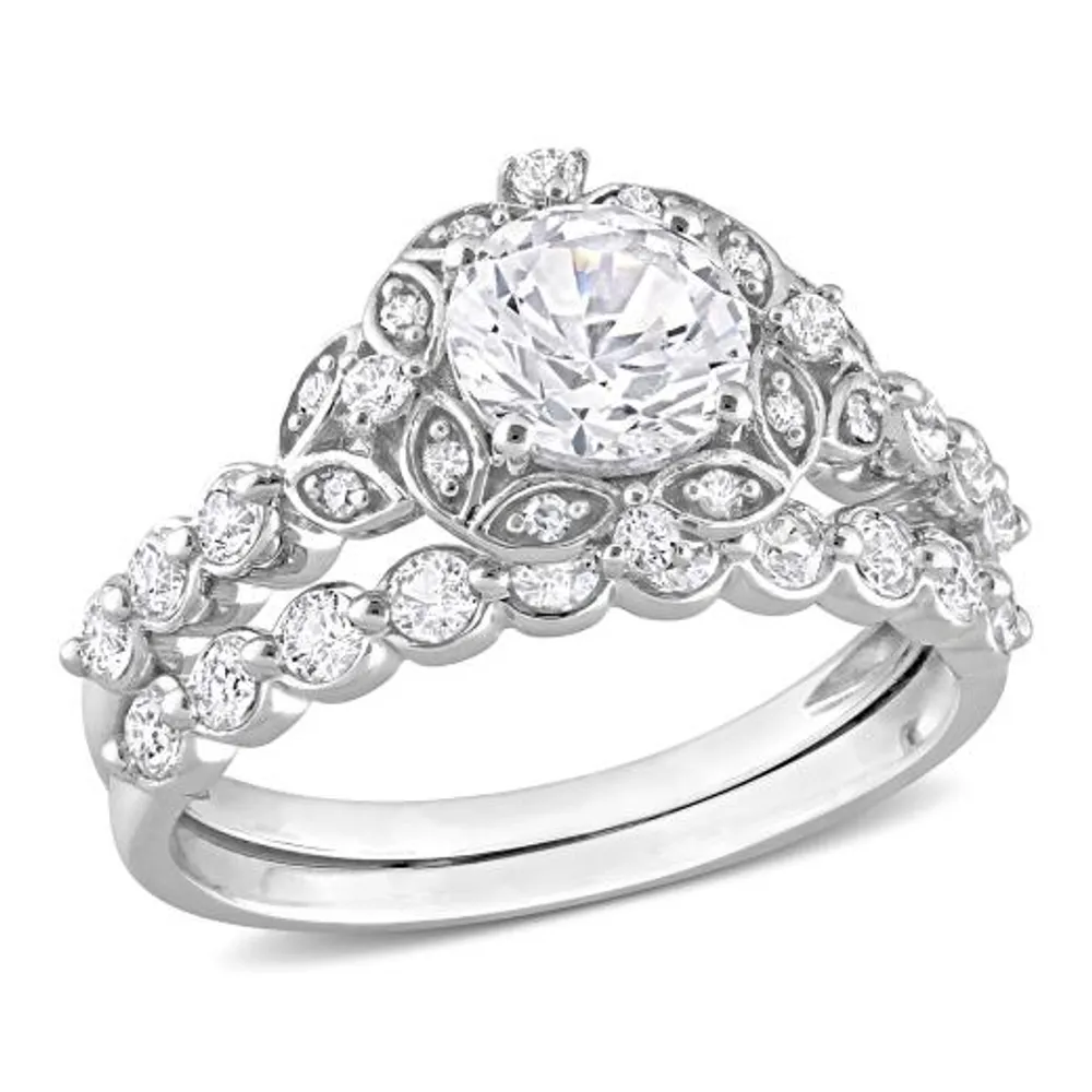 Julianna B 10K White Gold Created White Sapphire and Diamond Bridal Set