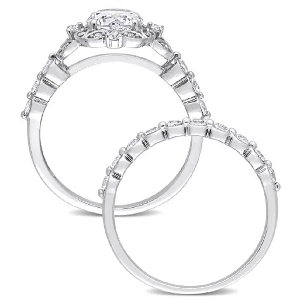 Julianna B 10K White Gold Created White Sapphire and Diamond Bridal Set