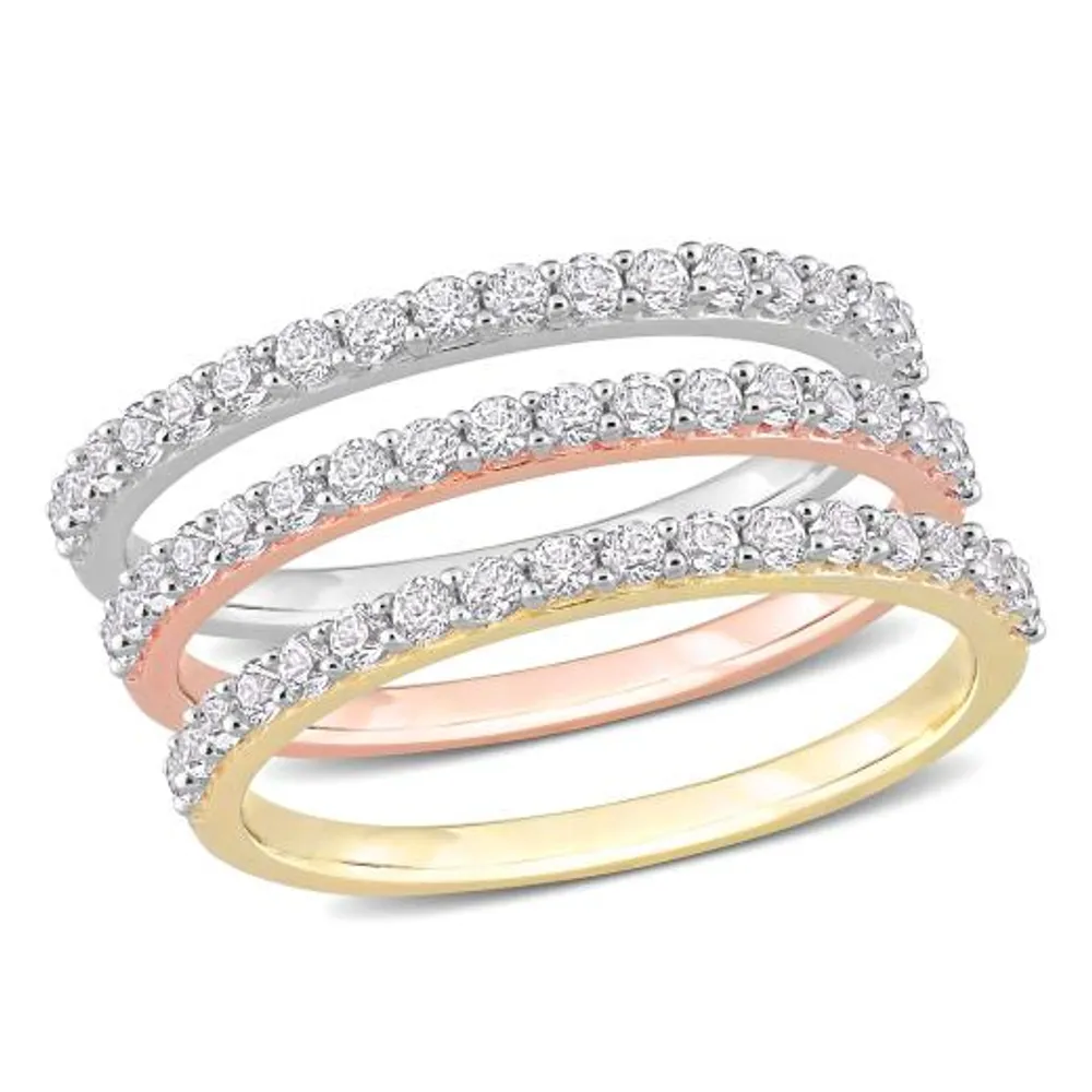 Julianna B 10K Tri-Colour Gold Created Sapphire Stackable Anniversary Rings