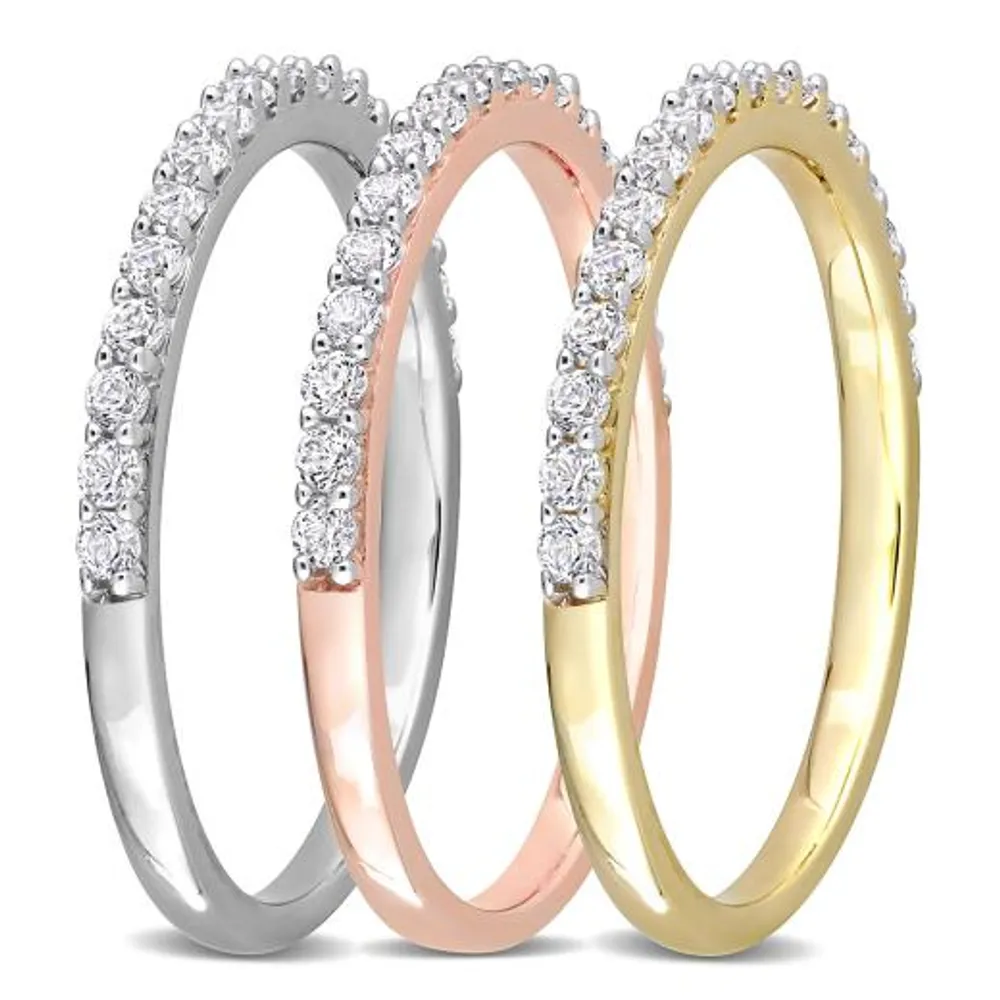 Julianna B 10K Tri-Colour Gold Created Sapphire Stackable Anniversary Rings